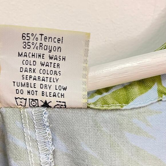 CLICK by CMC Sz M Green Blue Leaf Botanical Print Scoop Neck A-Line Short Dress - Picture 8 of 8